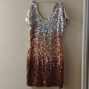 A Large, Manner design, rose gold and silver sequin dress